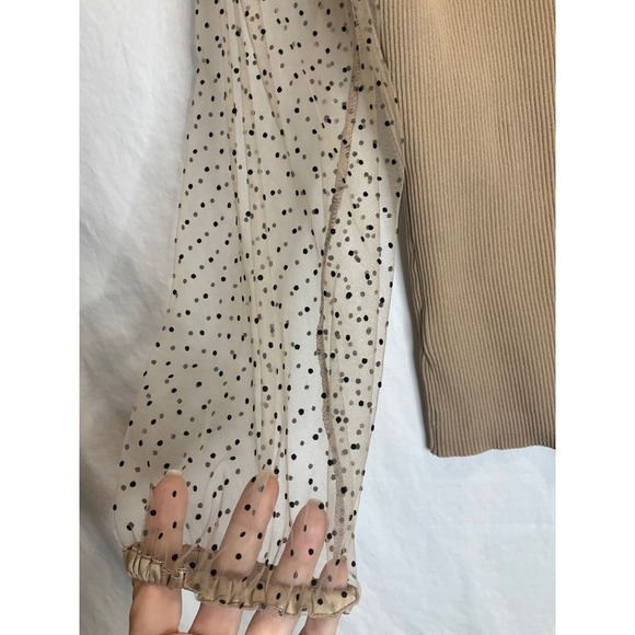 Dolan Anthropologie Ribbed Top Sheer Puff Polka Dot Sleeves Coquette Feminine  S - Picture 5 of 8